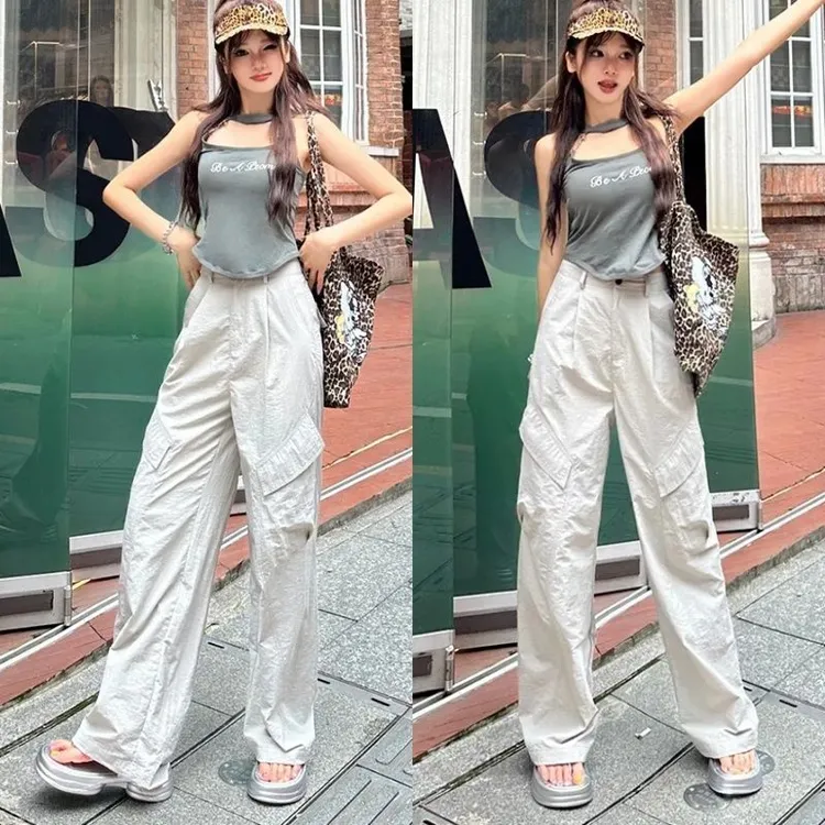 复古速干工装裤女士美式新款2025夏季薄款宽松高腰直筒休闲速干裤