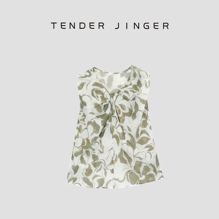 Tender Jinger卉印花扭结无袖苎麻上衣套装(分开拍)T52HMD30425