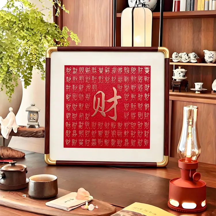 非遗铜雕画招财猫福字天官赐福摆台摆件装饰品客厅挂画玄关装饰画