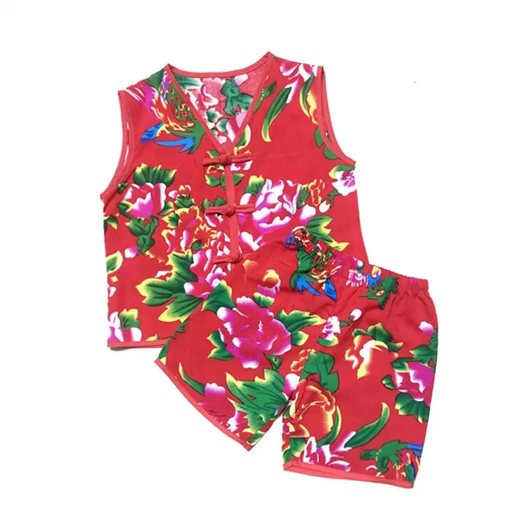 宝宝夏季衣服套装儿童东北大花套装民族风男女宝宝薄款短袖家居