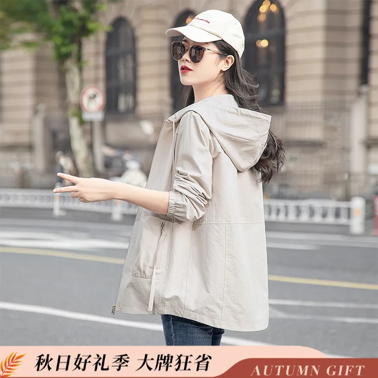 丝柏舍2025秋装新款女装时尚休闲长袖拉链纯色连帽外套S31B0139A