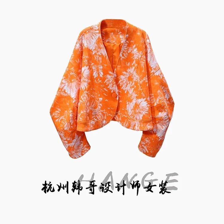 【韩哥女装】设计款《惟有橘园风景异》爱玛橙混染弯刀袖外套6172-Q1