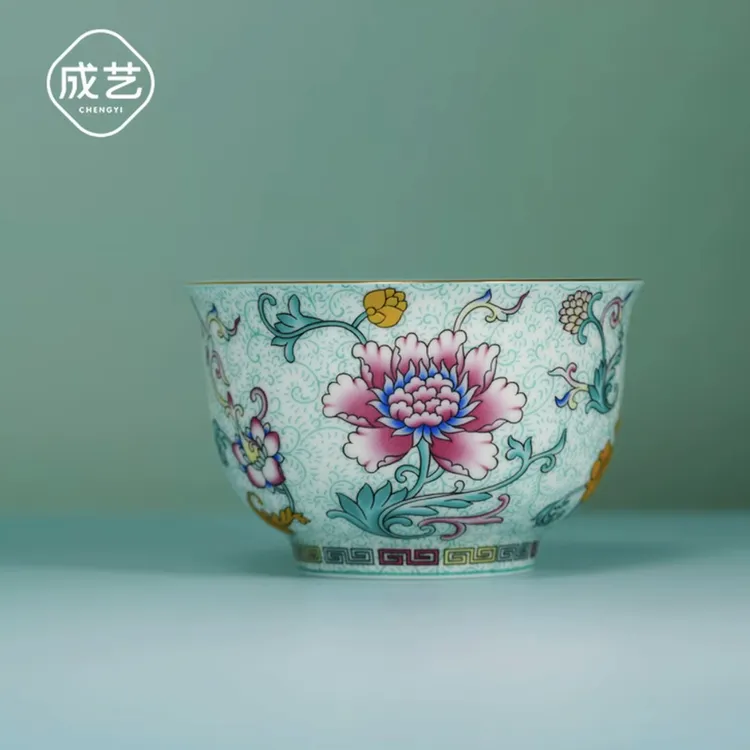 成艺珐琅莲韵反口手心杯绿松石绿高端茶具主人杯个人杯复古家用