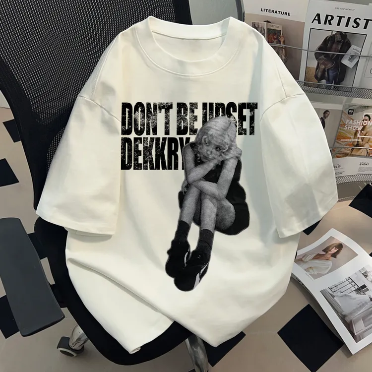 jtrt美式潮牌人像字母印花圆领短袖T恤男女夏季宽松重磅纯棉体恤