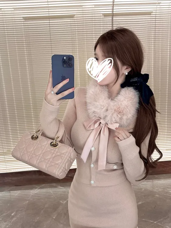 千金感环保狐狸毛系带针织衫上衣女高腰半裙套装秋冬打底两件套