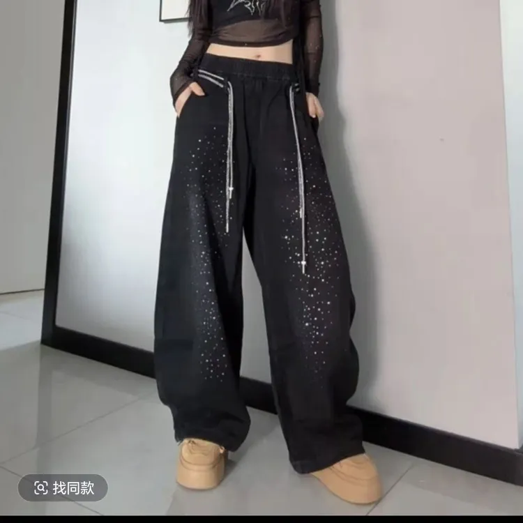 广场舞网红同款新款曳步舞时尚烫钻街舞爵士舞嘻哈宽松弯刀裤