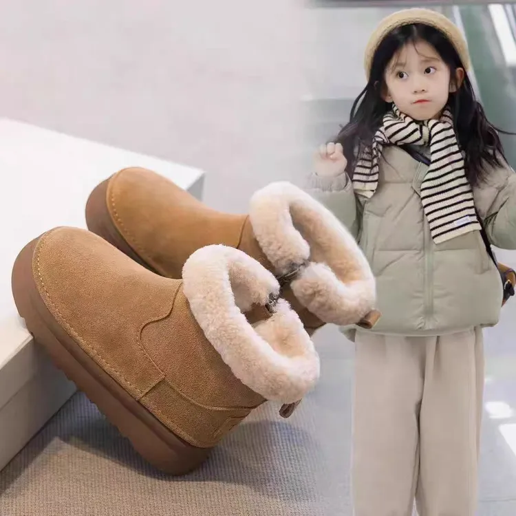 女童雪地靴冬季儿童2025新款棉鞋女宝真皮靴子大童加绒鞋冬款鞋子