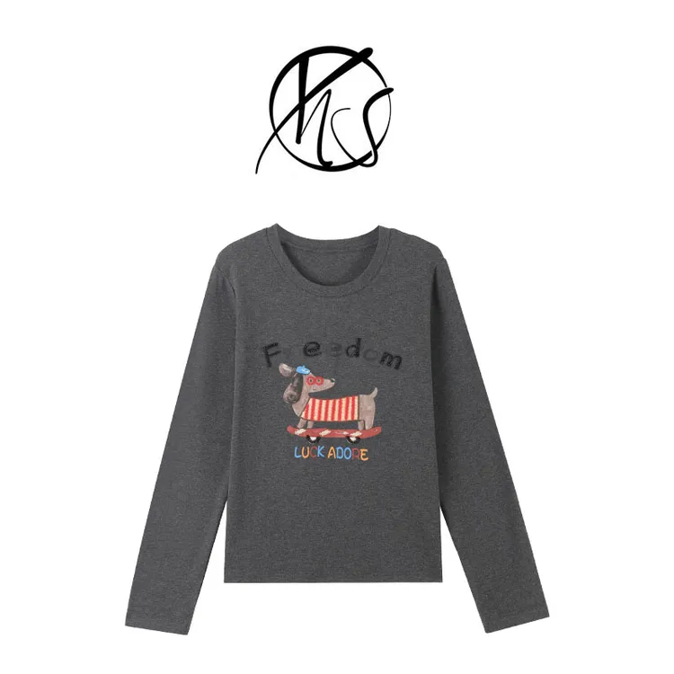 NANJIE/楠姐【Lucky腊肠狗】冬季磨毛圆领萌趣元素T恤上衣XNS6767