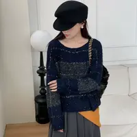 【彩点纱】毛衣女装长袖宽松型抗污耐脏圆领网红套头慵懒风针织衫