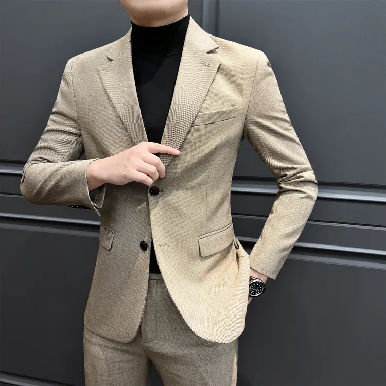 格子休闲西服套装男士爆款2025新款雅痞英伦男装秋季商务西装外套