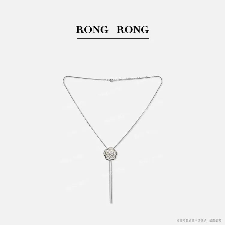 铜合金项链 RONRGONG 高级感黑白玫瑰项链D202503141002
