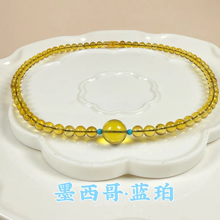 佳璐珠宝墨西哥蓝珀锁骨链项链微笑链女款轻奢时尚百搭简约项链