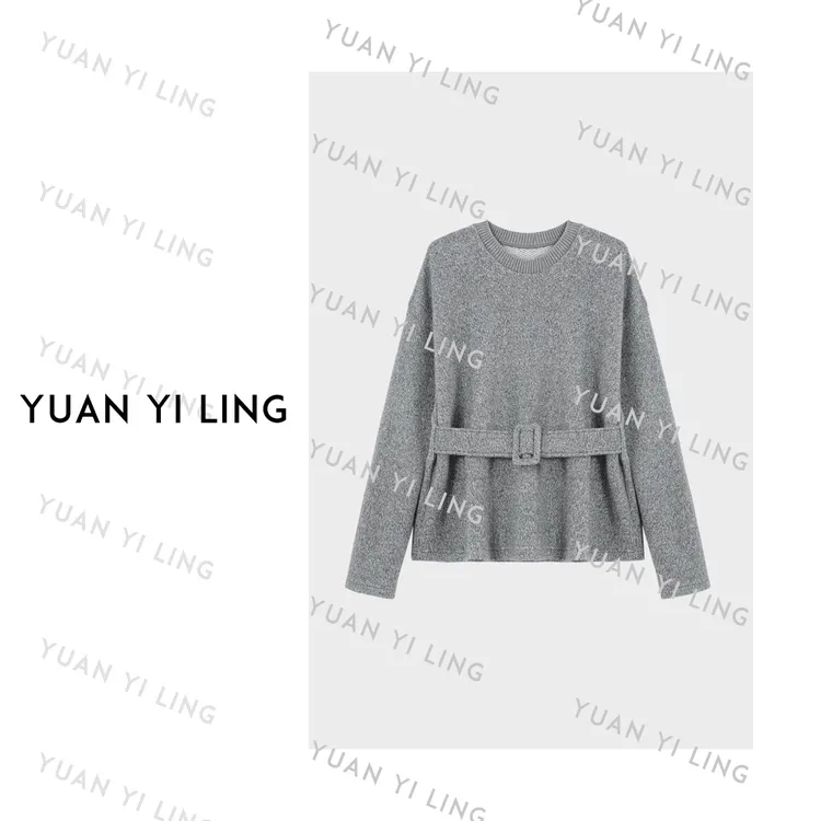 袁艺灵【悉尼周末】澳毛银丝简约时尚腰带一体慵懒上衣3249