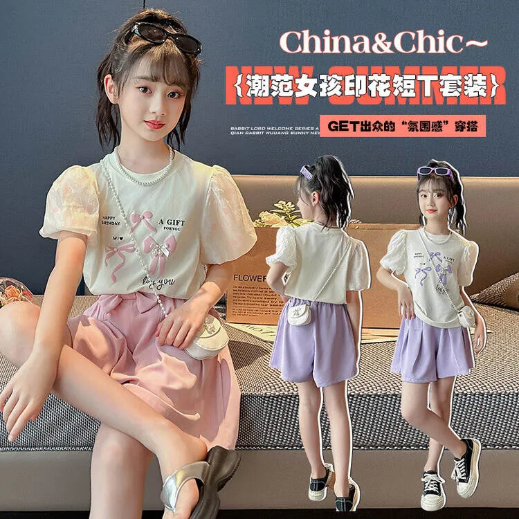 速干训练女童夏装时尚新款儿童宝宝时髦夏天衣服中大童运动薄款两