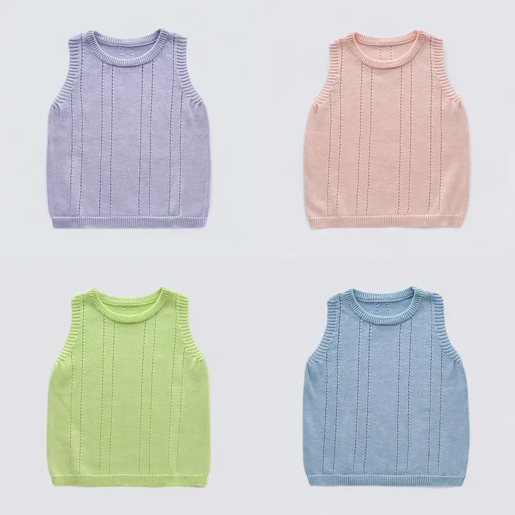 无袖针织背心纯色女夏季圆领背心婴童上衣百搭男宝休闲万能打底