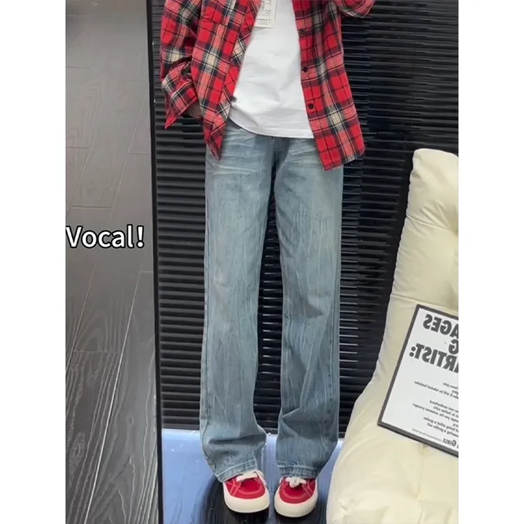 美式休闲cleanfit休闲男款牛仔裤微喇百搭时尚显瘦闪电纹男士长裤