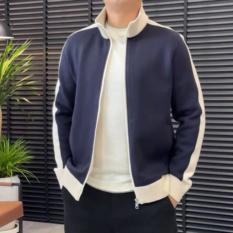 张先生欧货•89115春秋男款时尚休闲潮流百搭藏青色立领针织外套
