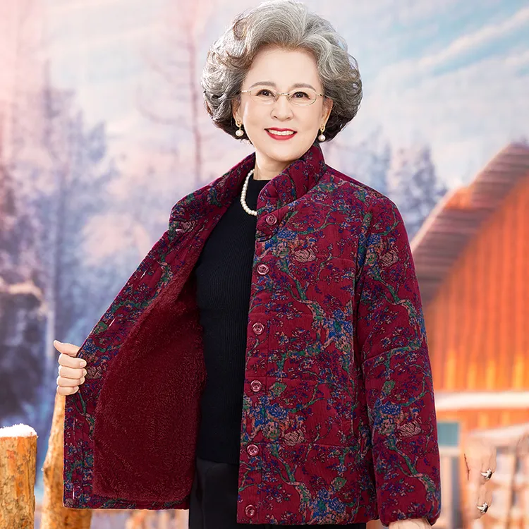 奶奶冬装加绒保暖棉衣外套70岁妈妈装棉袄中老年人婆婆装加厚棉服