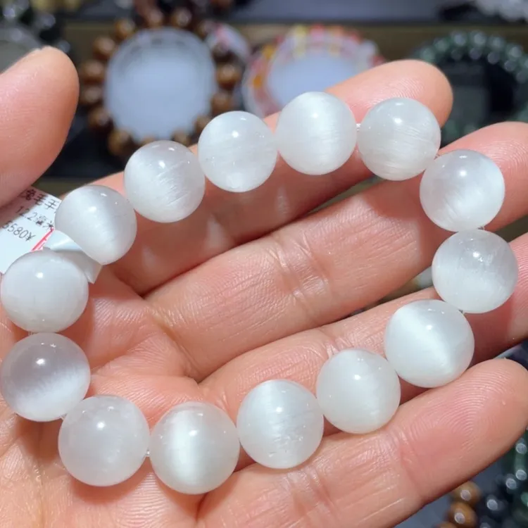 天然水晶白兔毛猫眼手链顺发精品手串基地检测发货