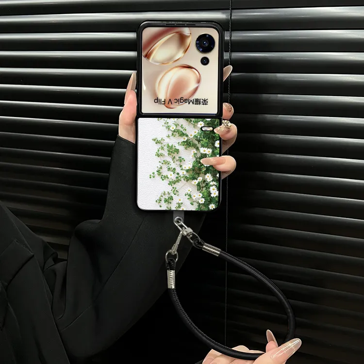 适用荣耀magicvflip手机花明柳媚小羊皮折叠壳全包简约保护套