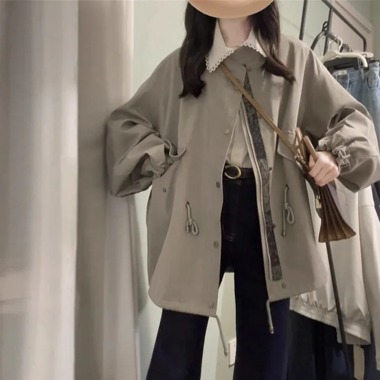 撞色胖mm工装风衣外套女2025秋装爆款时尚百搭宽松休闲夹克棒球服