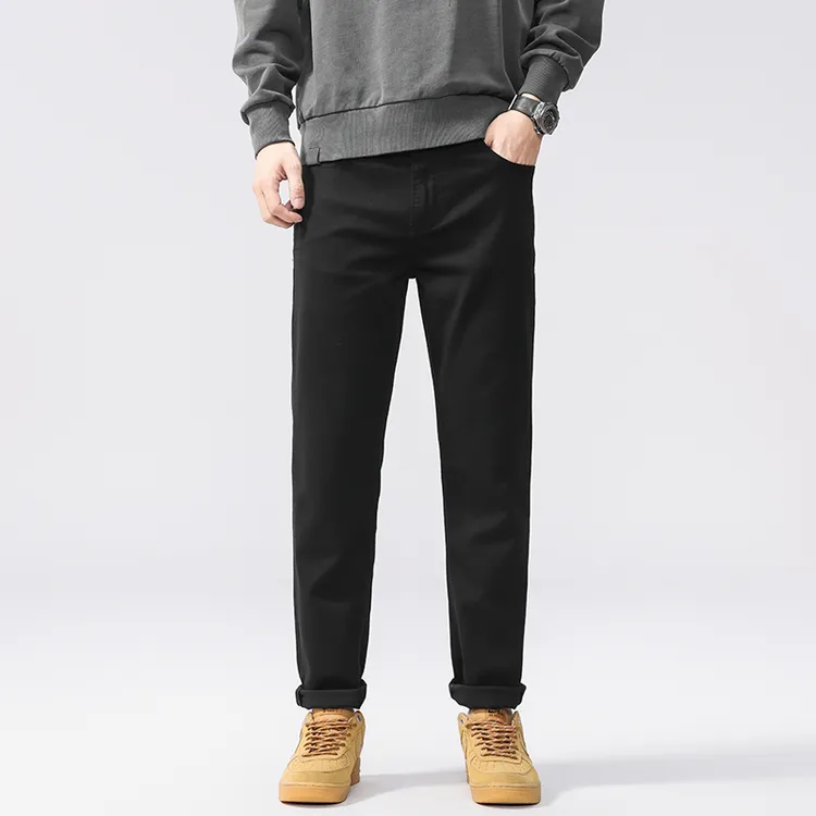 莱塞尔高端牛仔裤男秋冬新款纯黑色小直筒修身弹力百搭男款九分裤