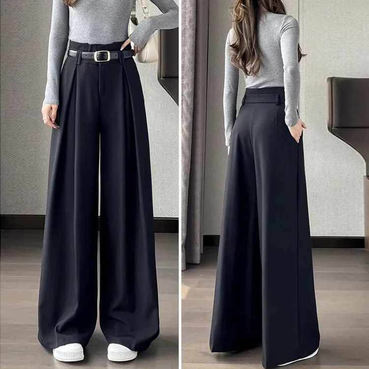 直筒休闲裤女2025新款女装加长版高个子垂坠感窄版阔腿黑色西装裤