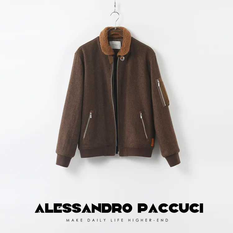【孤品不退换】洛哥25819X强推羊毛混色 加厚夹驼绒 重工飞行员夹克