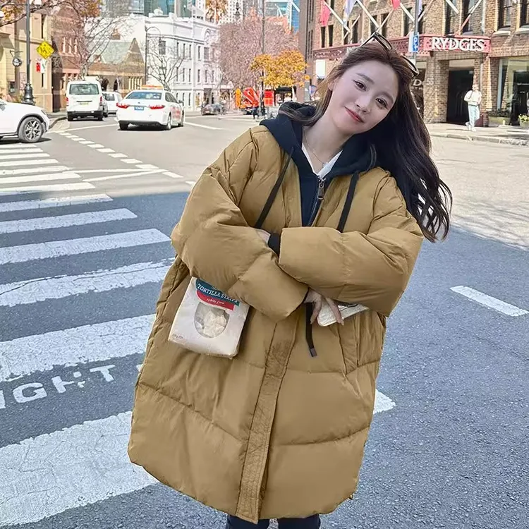 羽绒服女中长款2025冬季韩版宽松时尚百搭假两件加厚大码孕妇外套