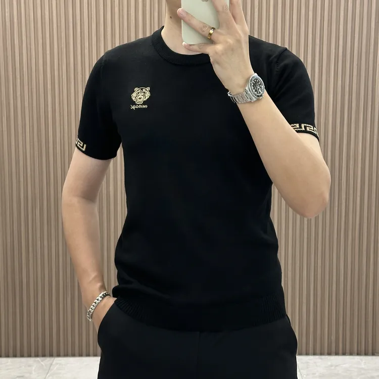 MALEASY慕礼仕 男士轻奢圆领亲肤短袖针织衫毛衣秋冬提花打底上衣