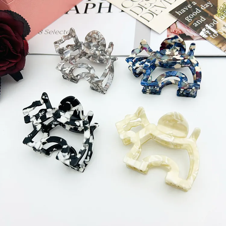 韩版醋酸简约镂空狗狗发夹小巧可爱彩色小狗抓夹后脑勺鲨鱼夹批发