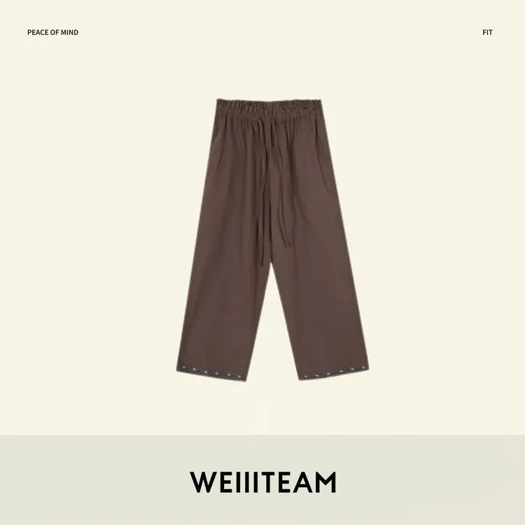 WEITEAM “步步惊心”重工串珠刺绣荷叶边松紧腰抽绳直筒裤 200562