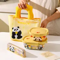 川岛屋熊猫玻璃饭盒微波炉加热专用上班族带饭餐盒水果便当保鲜盒