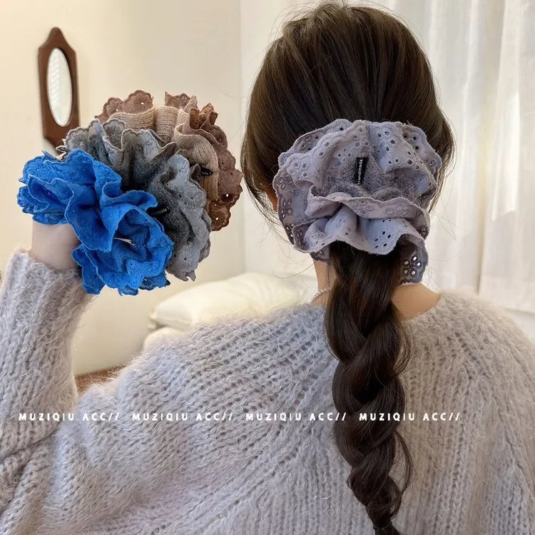 木子秋韩系蕾丝大肠发圈甜美风气质秋冬高端氛围感小众设计搭发饰