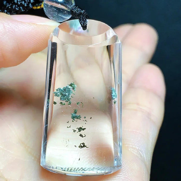 东海水晶天然绿幽灵水晶吊坠毛衣链平安无事牌项坠男女款聚宝盆