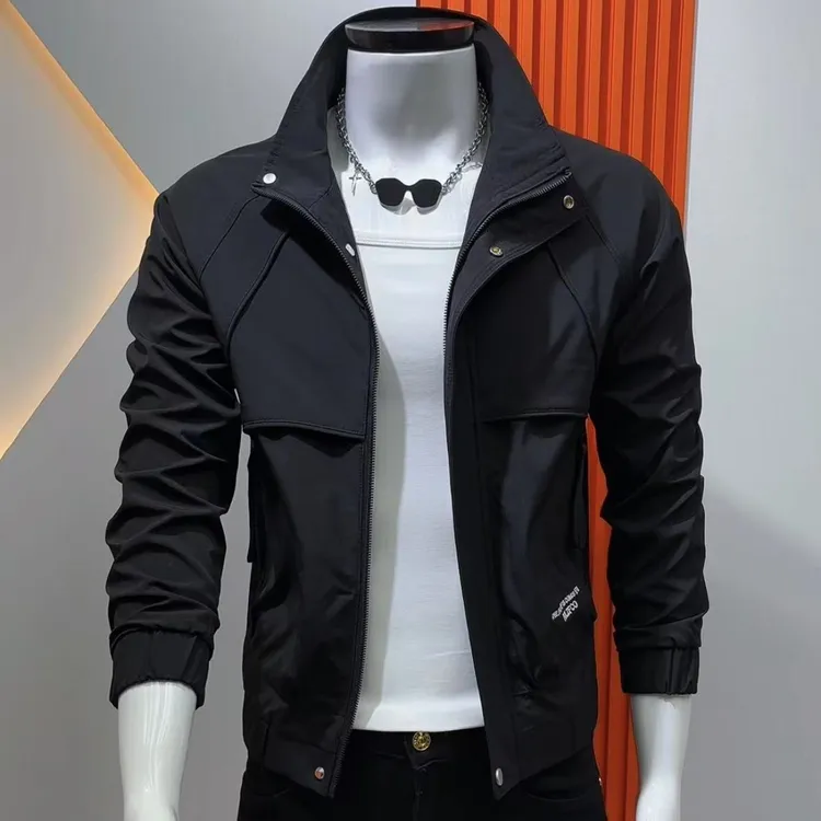 时尚潮流男士休闲夹克外套高级修身个性百搭立领韩版帅气夹克外套
