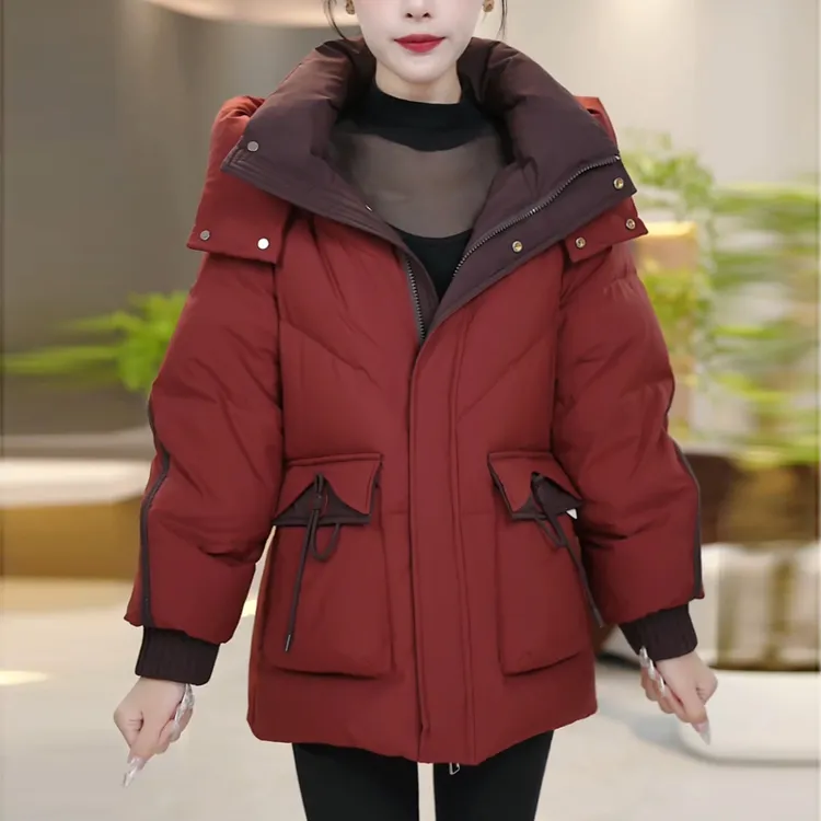 纯色白鸭绒羽绒服女2025新款秋冬季面包服小个子加厚保暖连帽外套