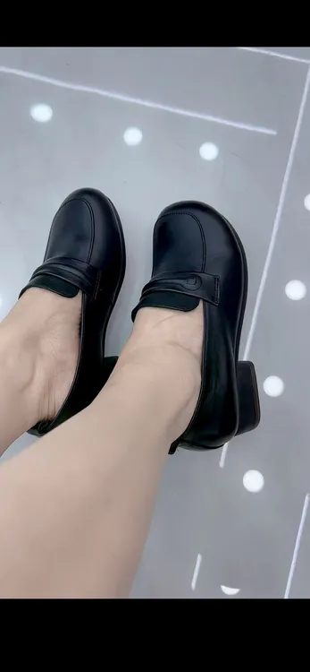 中跟百搭韩版乐福鞋秋季耐磨极简风厚底单皮鞋22033