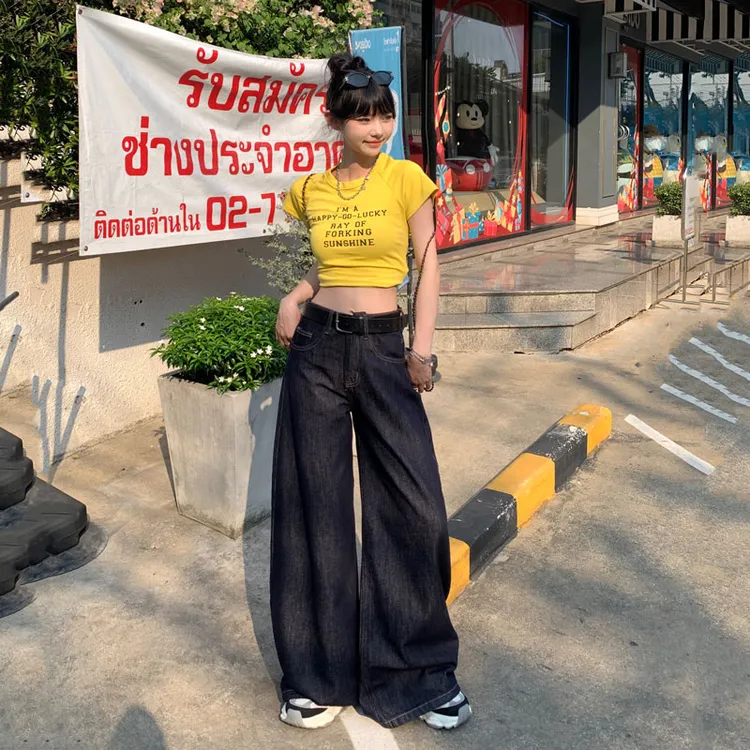 NORNLGGER丹宁色牛仔裤女2025秋季新款高腰百搭显瘦垂感阔腿裤潮