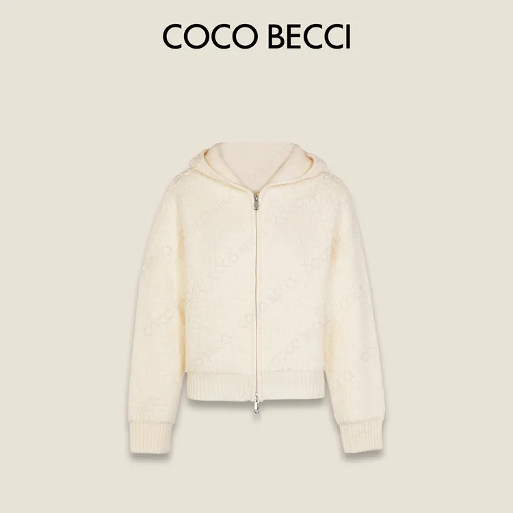 COCO BECCI【椰奶小方】100绵羊毛绒面软糯亲肤针织开衫CFLJD231304