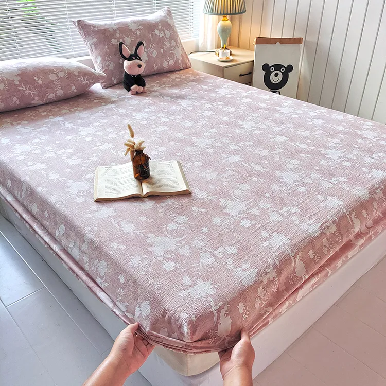 A类中古风棉麻皱皱纱双层纱床笠防滑防尘床笠床垫保护套