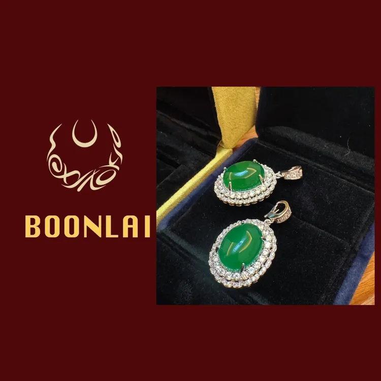 铜合金锆石项链 Boonlai 绿色椭圆镶钻简约吊坠1409