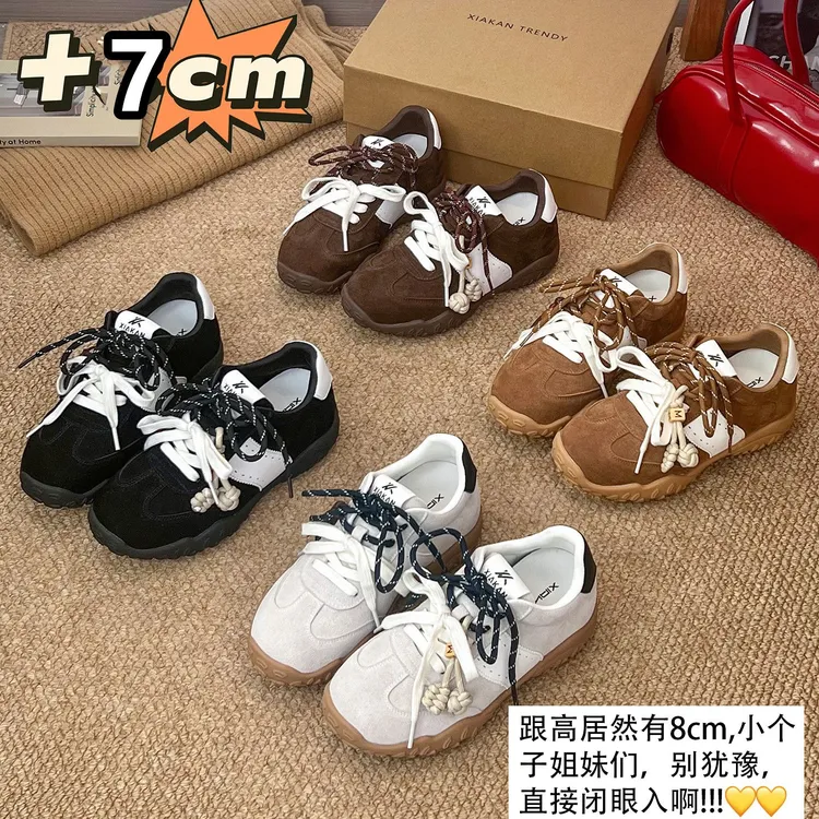 内增高8cm休闲德训鞋女透气2025年秋季小个子百搭系带运动阿甘鞋