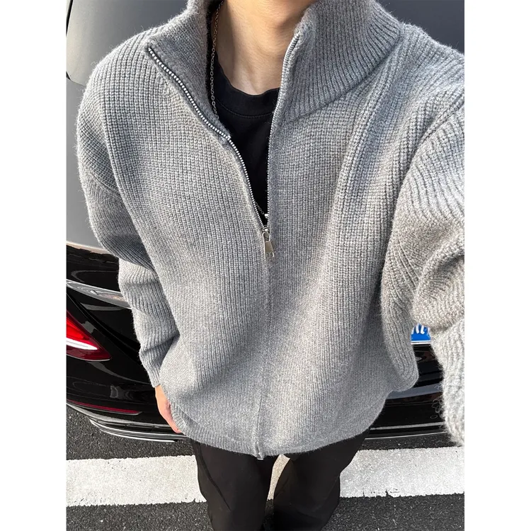 针织衫男士秋冬立领针织开衫男款春秋叠穿内搭打底衫外套cleanfit