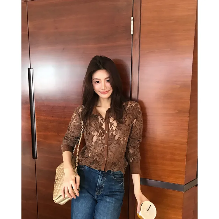 【ALONE SAVOR】龍喜儿 远行诗老钱风蕾丝镂空钩花小衫衬衫D587