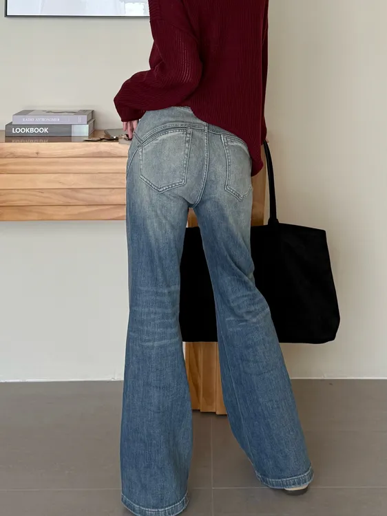 玖黛衣【雾岛牛仔】早秋遮肉百搭微喇牛仔裤NZP42241 NZP42242