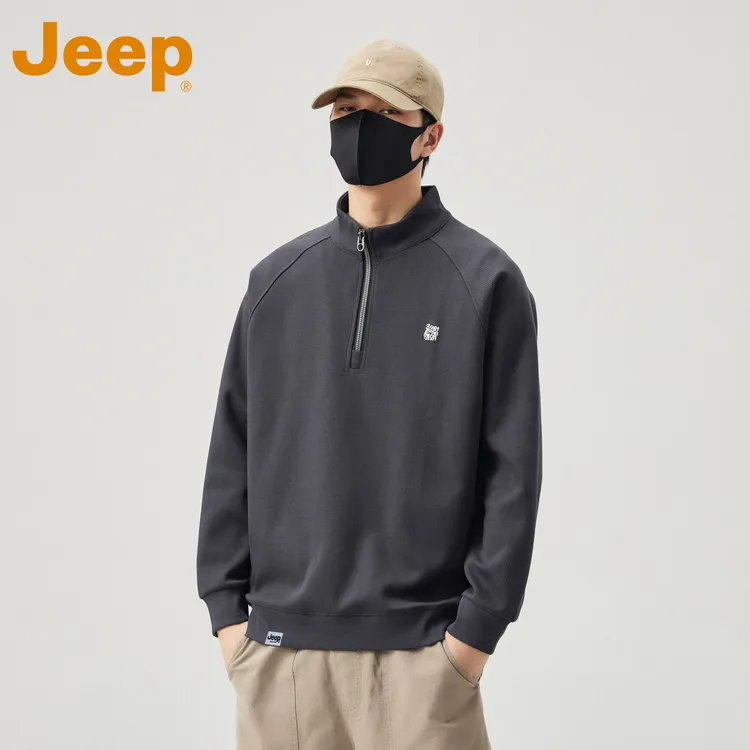 Jeep吉普美式半拉链卫衣男2025早秋新款宽松百搭刺绣休闲套头上衣