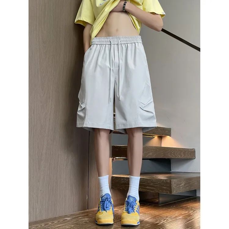 冰丝速干工装短裤男夏季薄款折皱褶五分沙滩裤子美式宽松休闲短裤