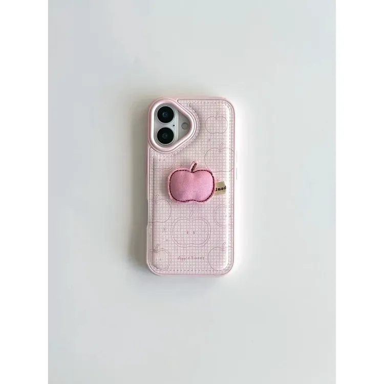 ins淡粉格纹立体苹果适用于iphone17Promax手机壳16Pro软胶15/14