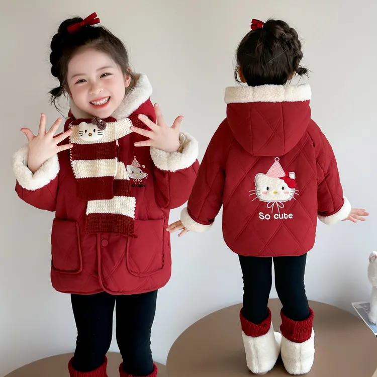 女童加绒外套秋冬季棉服2025新款洋气儿童夹棉加厚女宝宝冬季棉衣